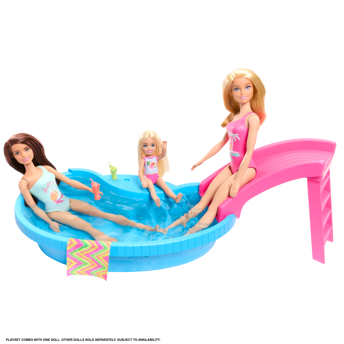 Barbie Coffret de Jeu et Poup¨¦e, Blonde, Piscine, Serviette, Boissons
