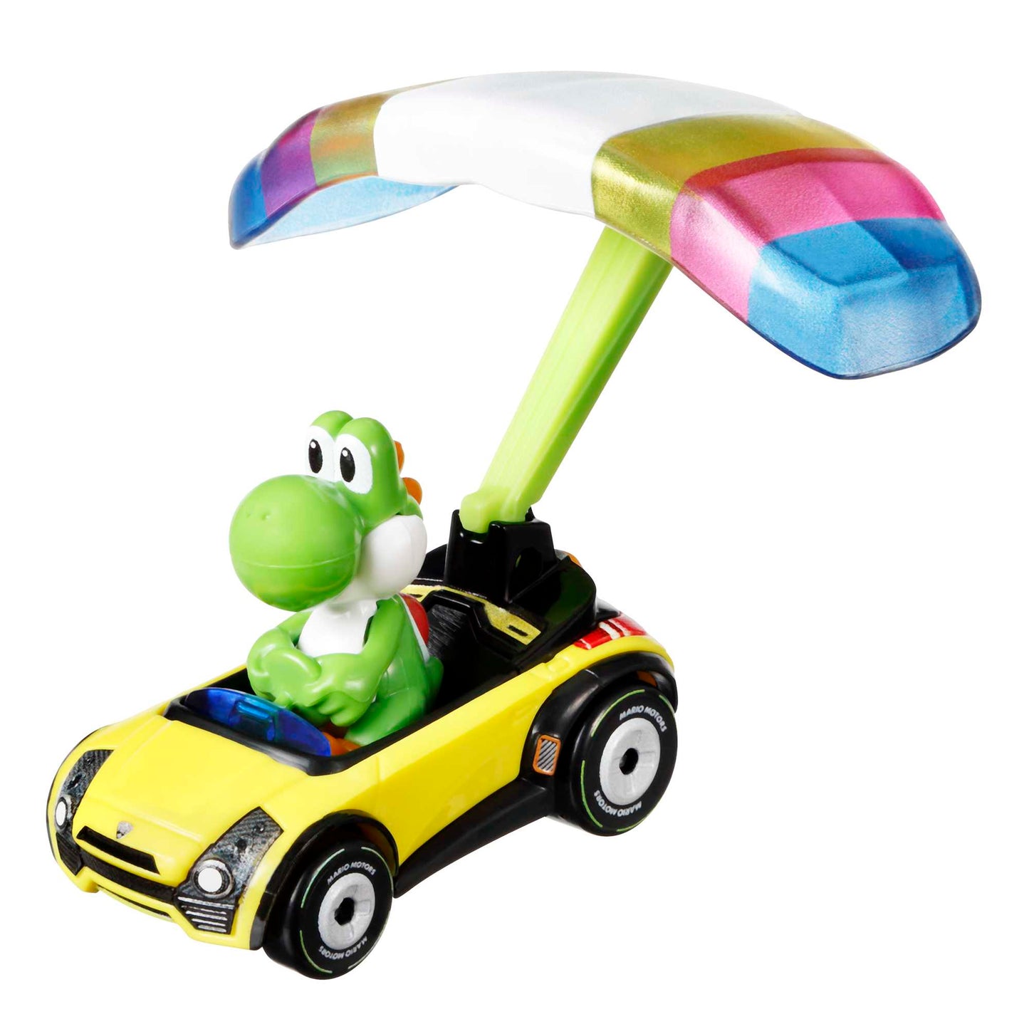 Hot Wheels Mario Kart Veh¨ªculo de Juguete Yoshi Sports Coupe con Paraca¨ªdas